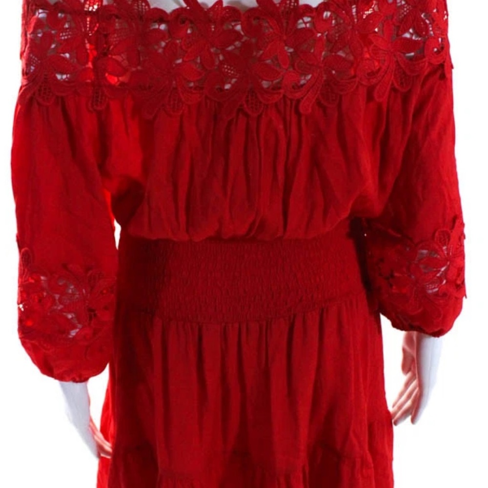 Gianni Bini Womens Short Sleeve Lace Off Shoulder Shift Dress Red